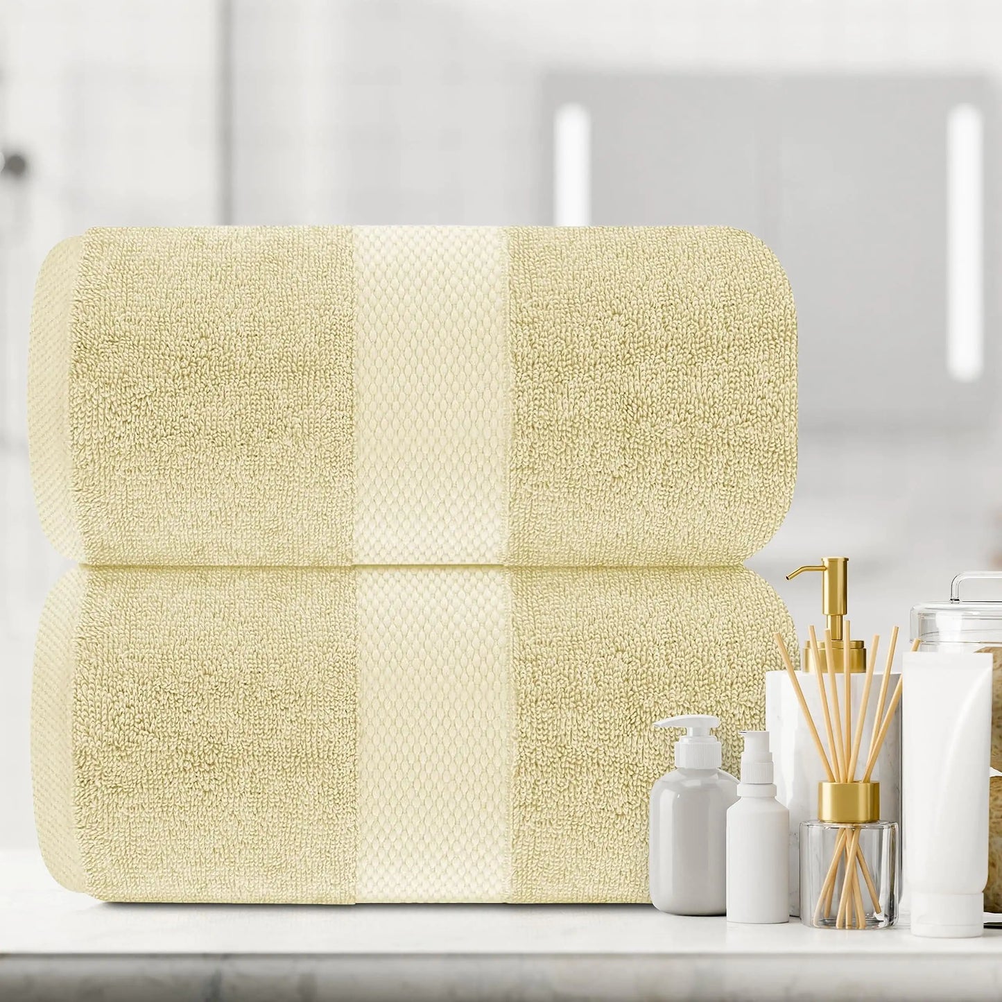 Toallas de baño de lujo beige suave - Paquete de 2 extra grandes