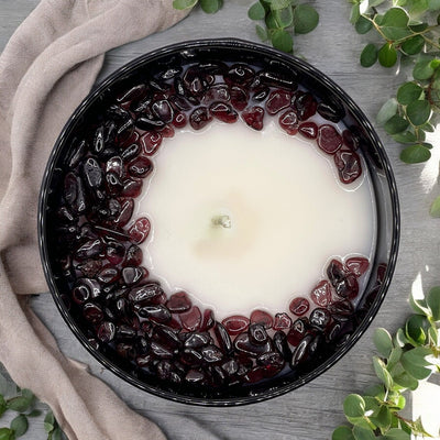Revitalizing Eucalyptus Mint Crystal Candle with Garnet | 9oz Coconut-Soy Blend - Korvel