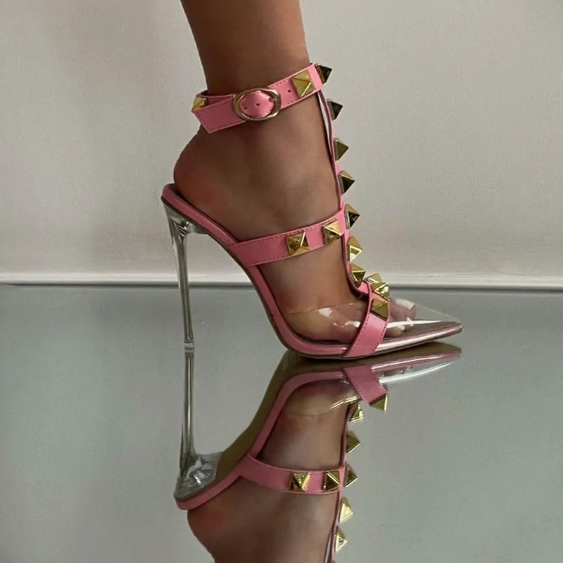 Tacones Altos de Punta con Remaches para Mujer