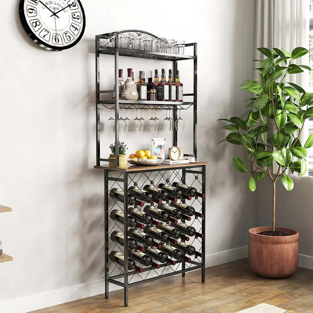 Soporte de Vino Alto Elegante con Almacenamiento para Copas