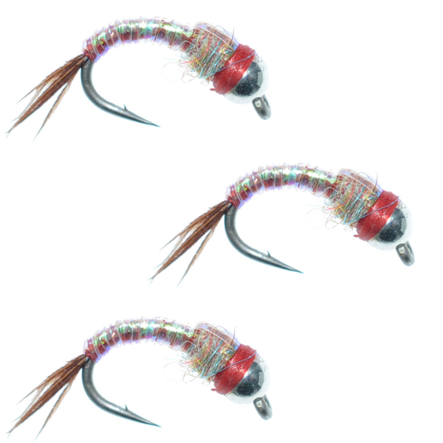 3 Pack Rainbow Warrior Nymph Flies - Size 18 Bead Head - Korvel
