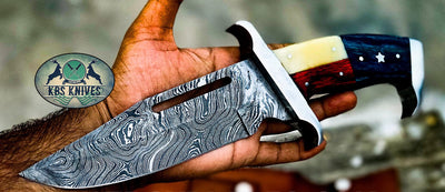 Texan Rambo Bowie Knife - Exquisite Handmade Damascus with Unique Wood & Bone Handle - Korvel