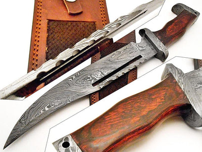 Rambo-Inspired Custom Damascus Bowie Knife with Elegant Rosewood Handle - Korvel
