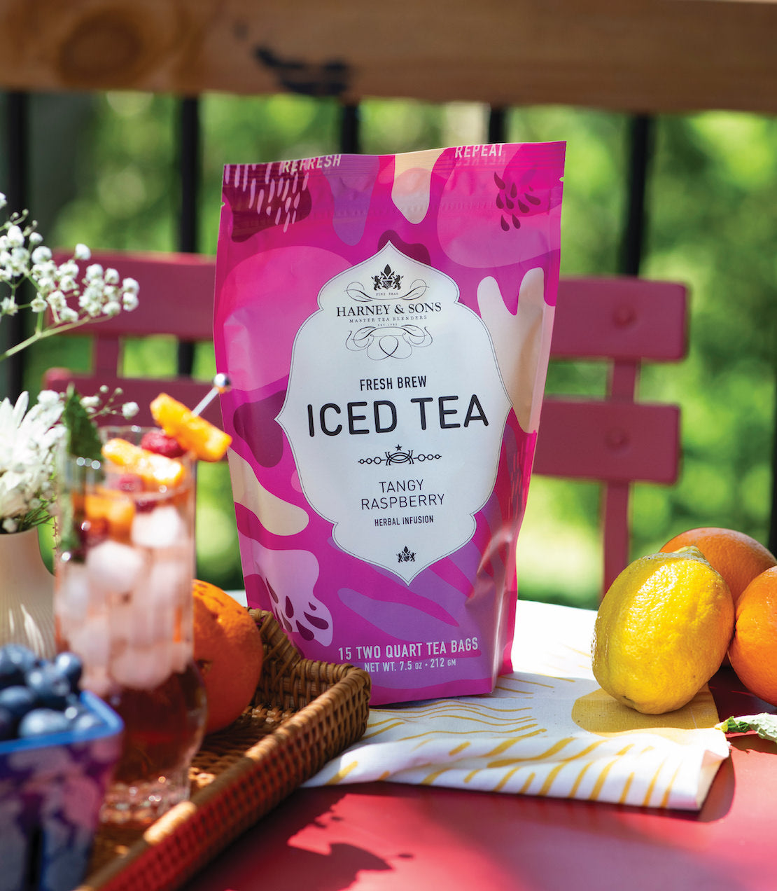 Té helado de hierbas de frambuesa de infusión fresca
