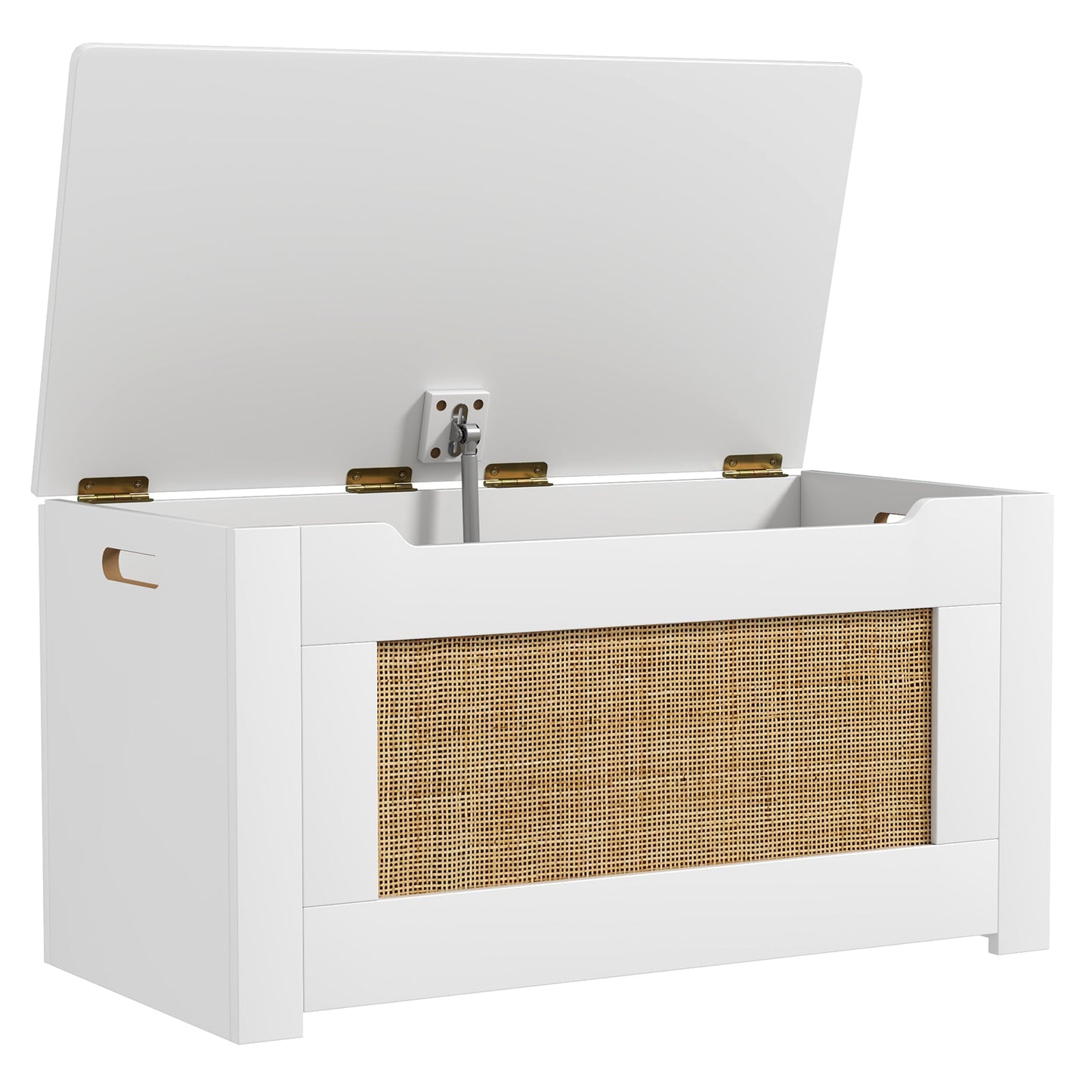 Caja de Almacenamiento de Juguetes de Rattan para Niños con Tapa Abatible - Blanca