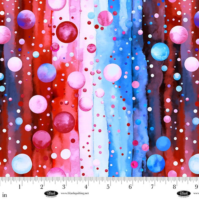 Tissu Large de 108" en Coton à Bulles Rouges/Bleues par Yard