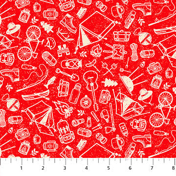 Tela de Algodón con Dibujos de Camping Rojos - 44"/45" por Yarda