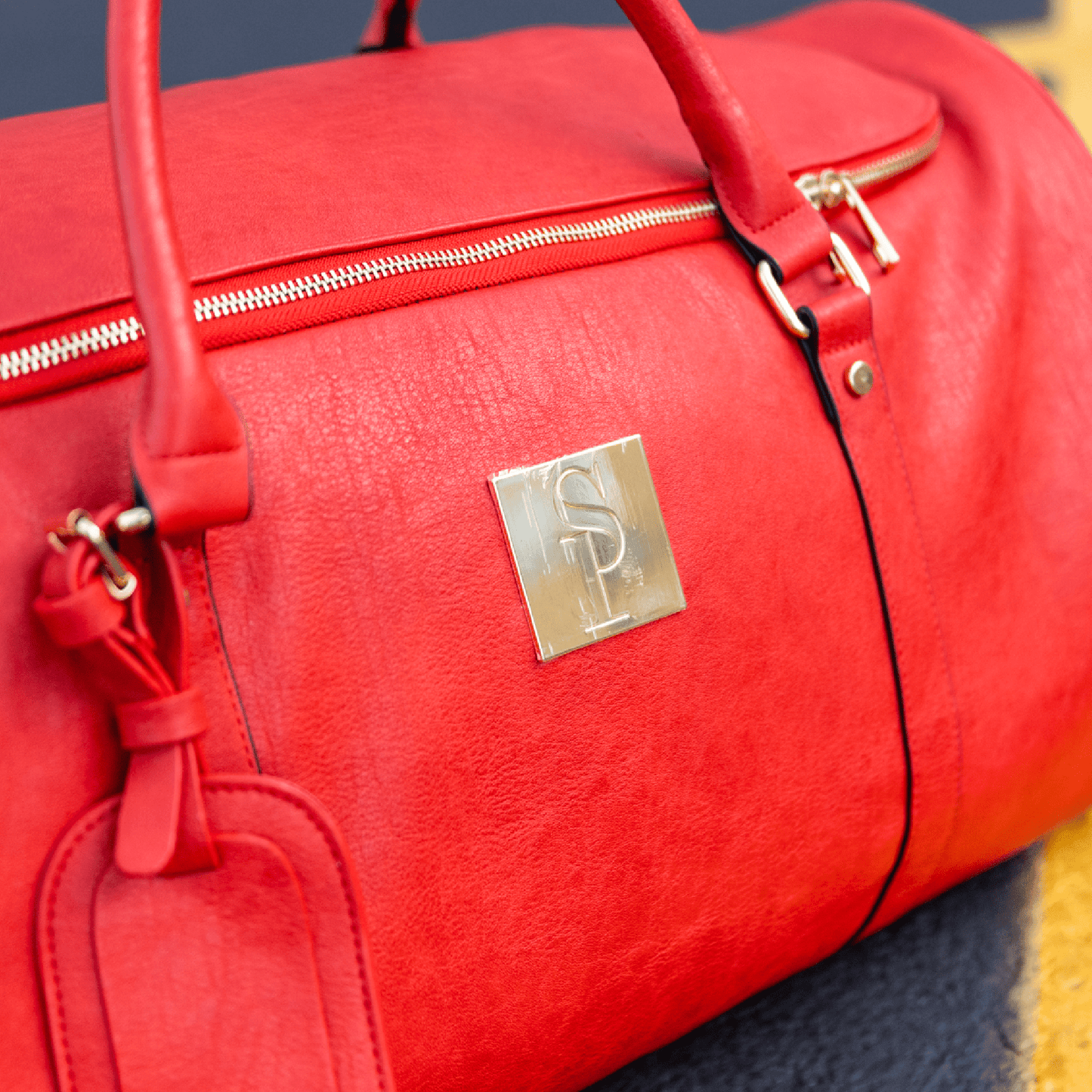 Red Tumbled Leather Weekender Duffle Bag - Korvel