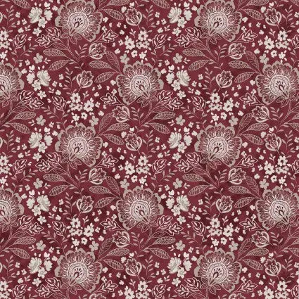 Red Jacobean Allover Elizabeth Wideback Fabric