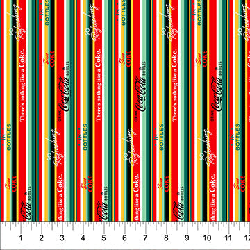 Red Multi Strips Coca-Cola Cotton Fabric - 44"/45" Per Yard