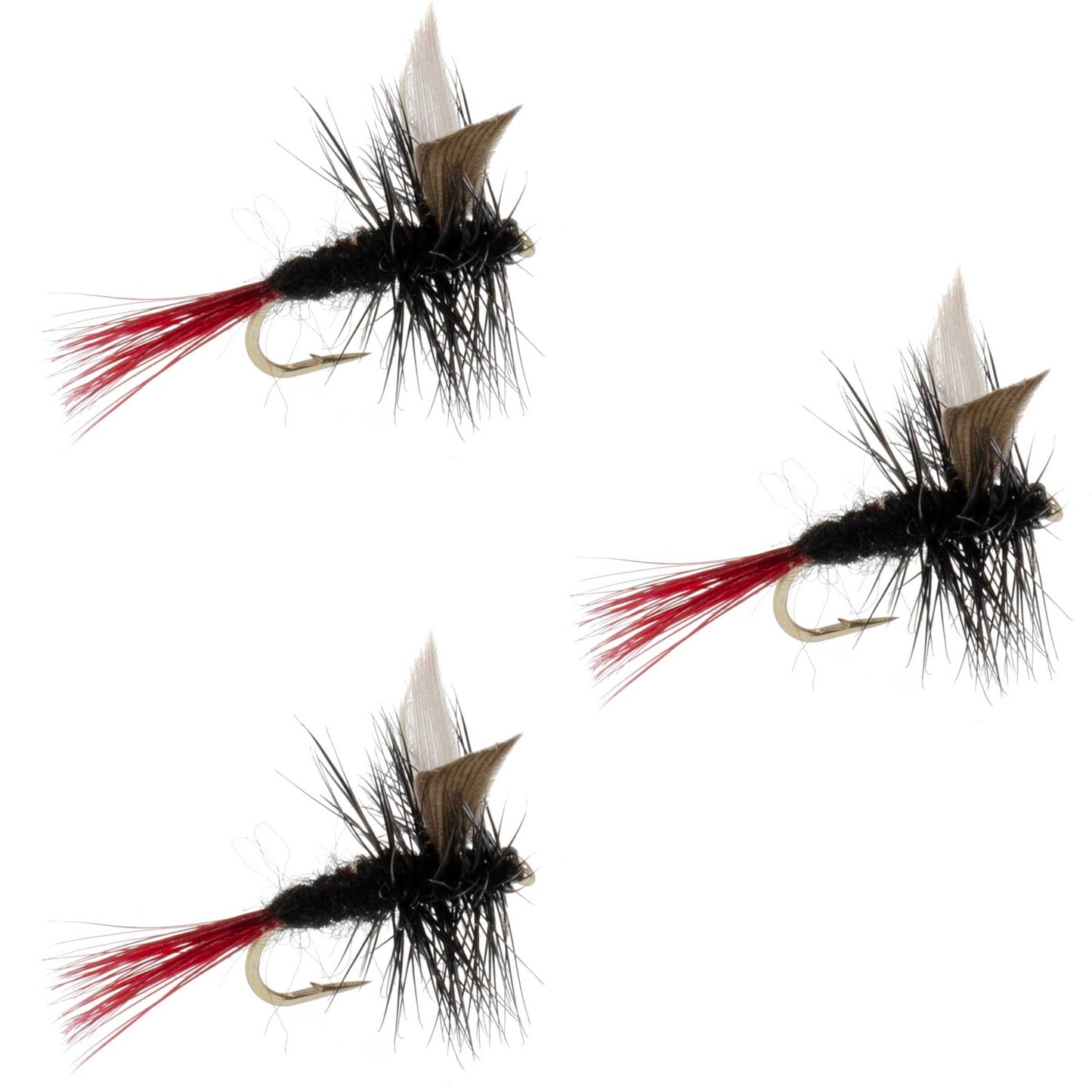 Pack de 3 Mouches Sèches Classiques Gnat Noir à Queue Rouge - Taille 16