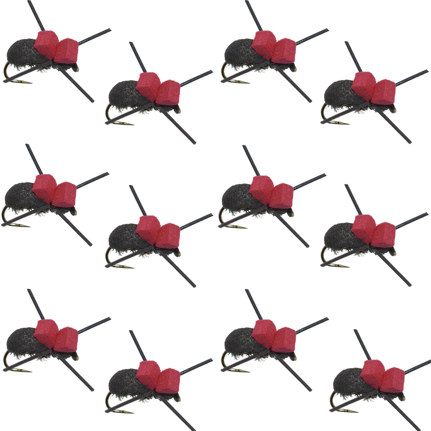 Barbless Black Foam Beetle Dry Flies for Trout - 12 Pack Size 14 - Korvel