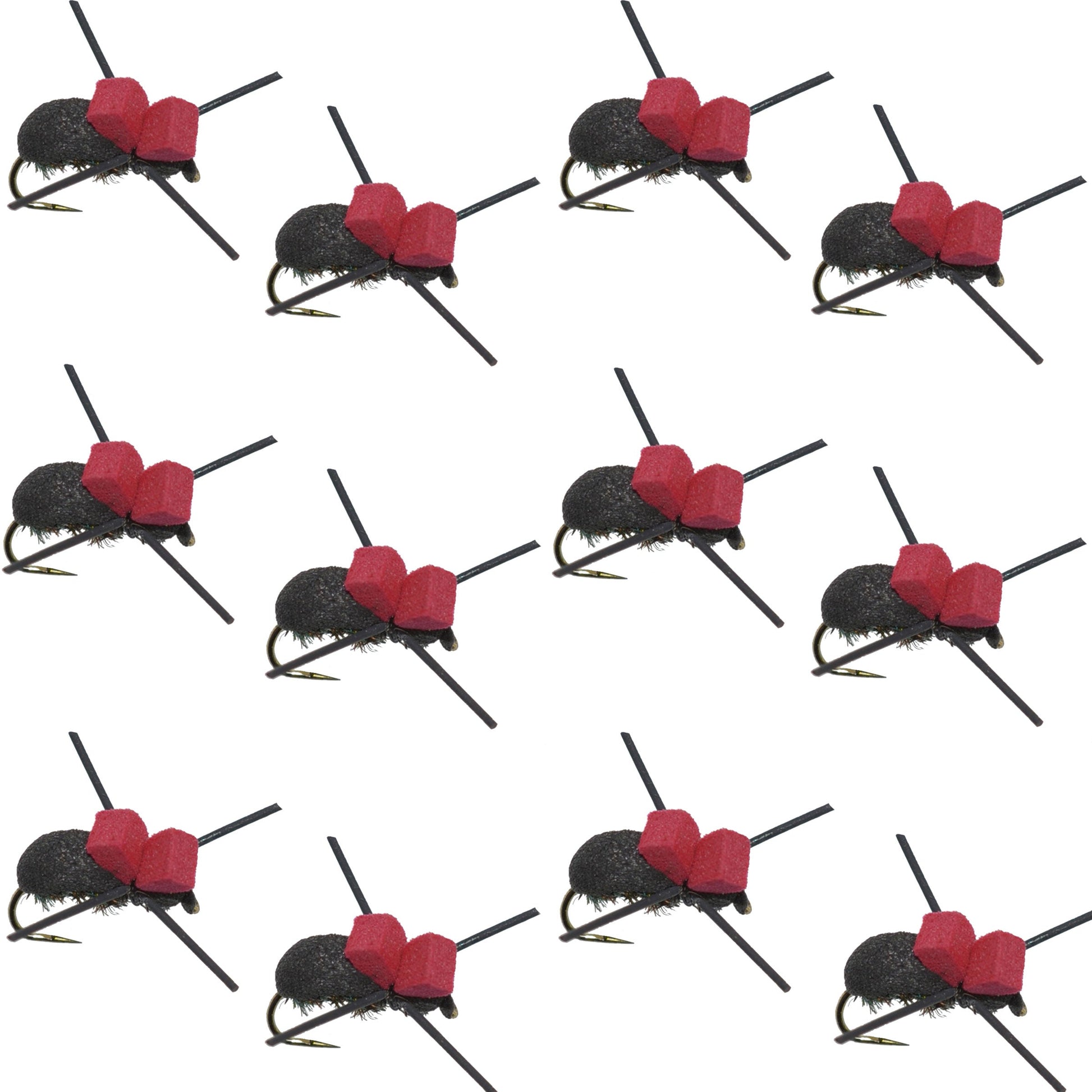 Barbless Black Foam Beetle Dry Flies for Trout - 12 Pack Size 14 - Korvel