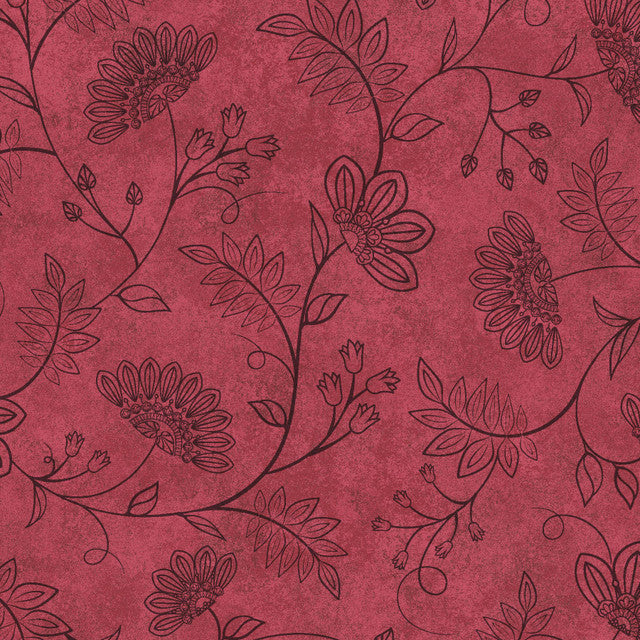 Red and Black Operetta Flowering Vines Cotton Fabric - 43"/44" Per Yard