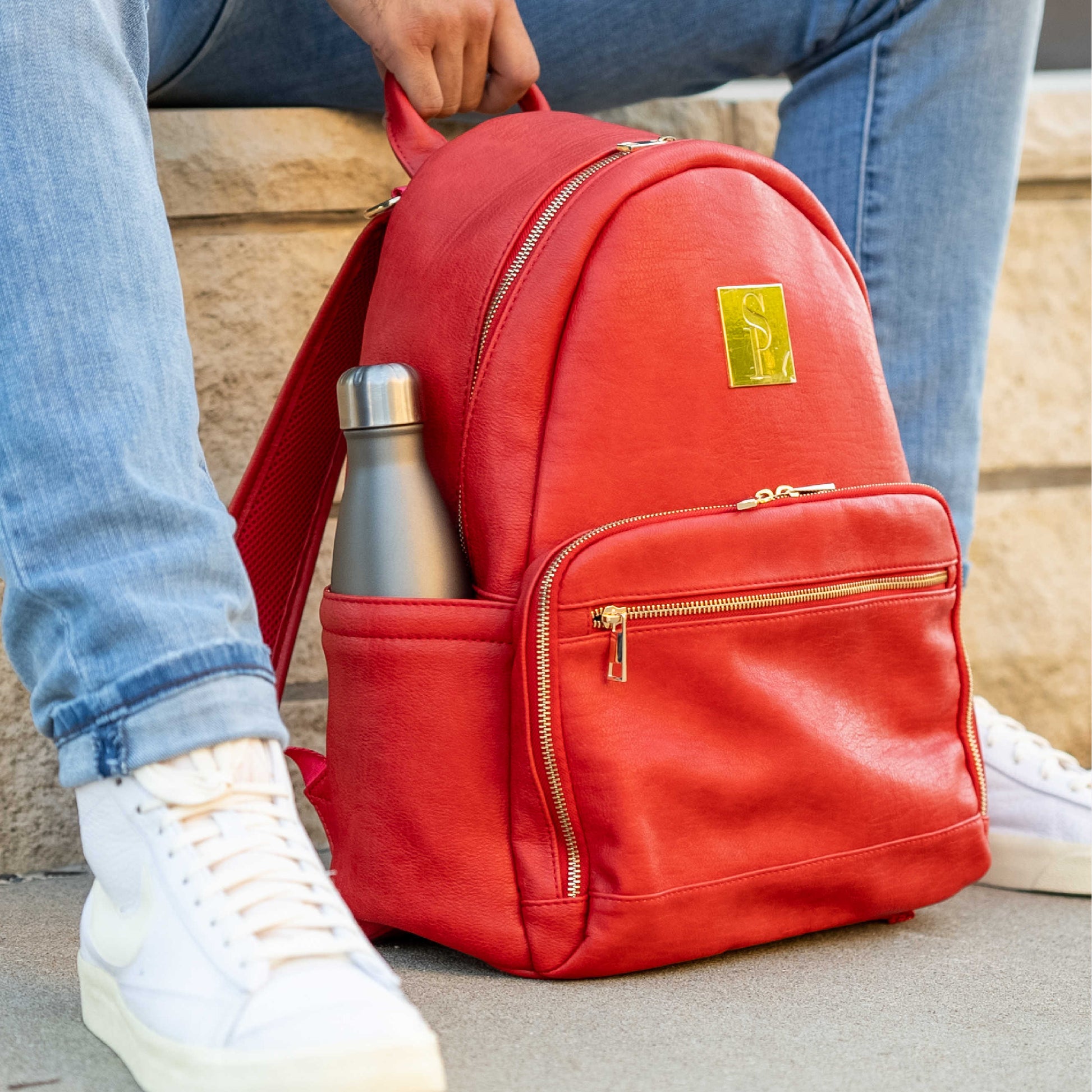 Red Leather Carrier Backpack - Korvel