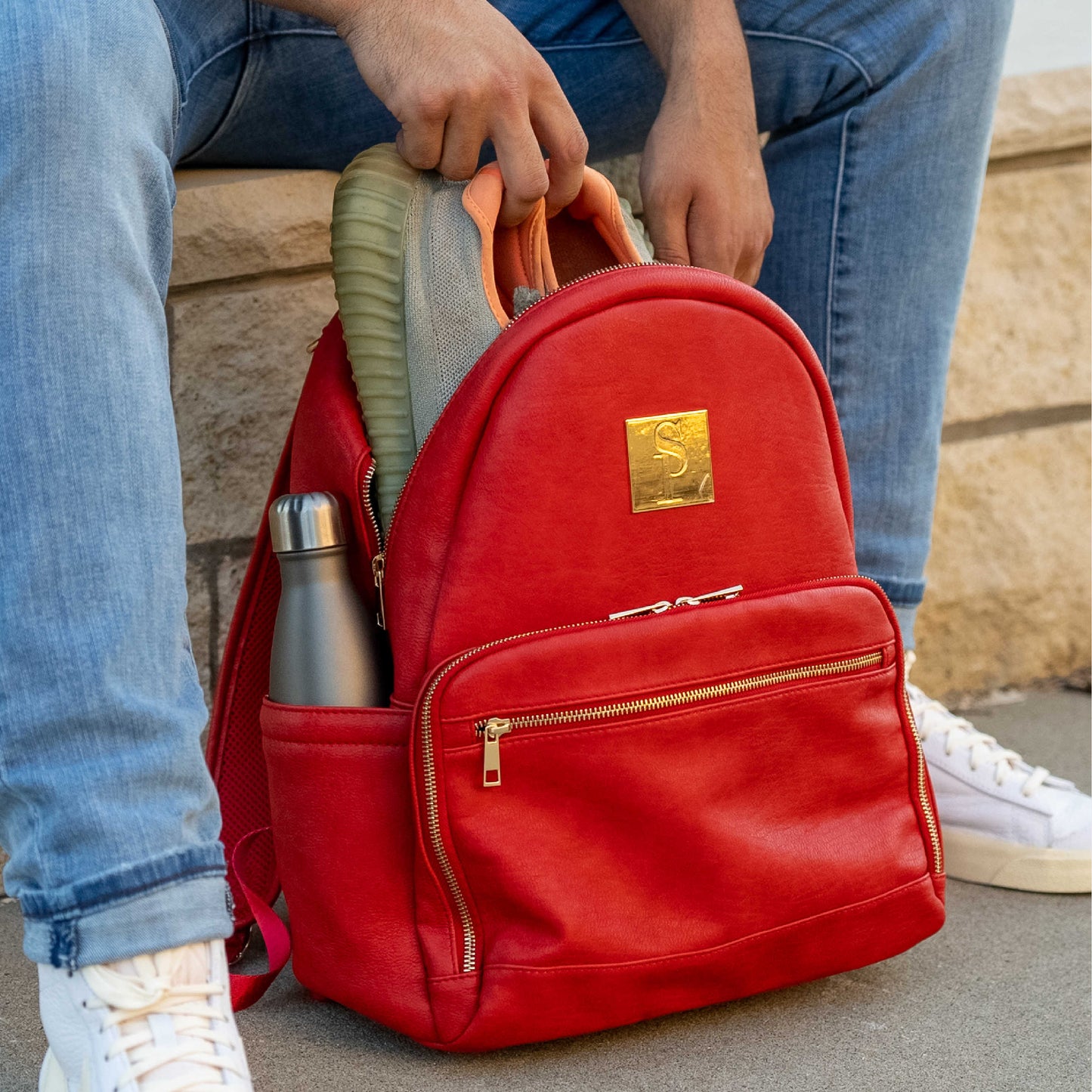 Red Leather Carrier Backpack - Korvel