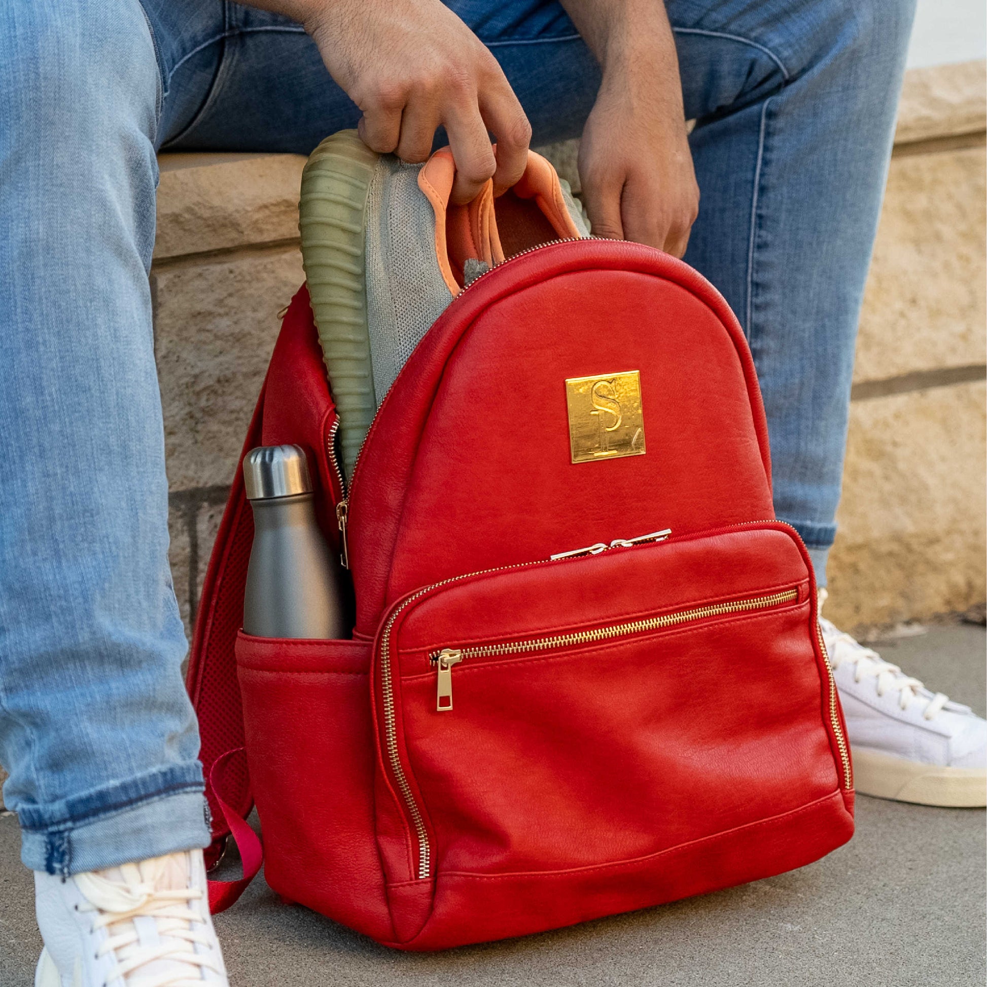 Red Leather Carrier Backpack - Korvel