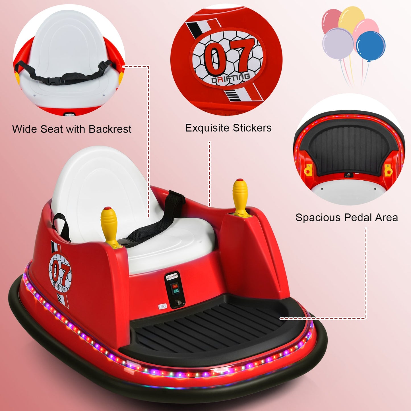 Coche de Choque Eléctrico para Niños de 12V con Luces Intermitentes - Rojo