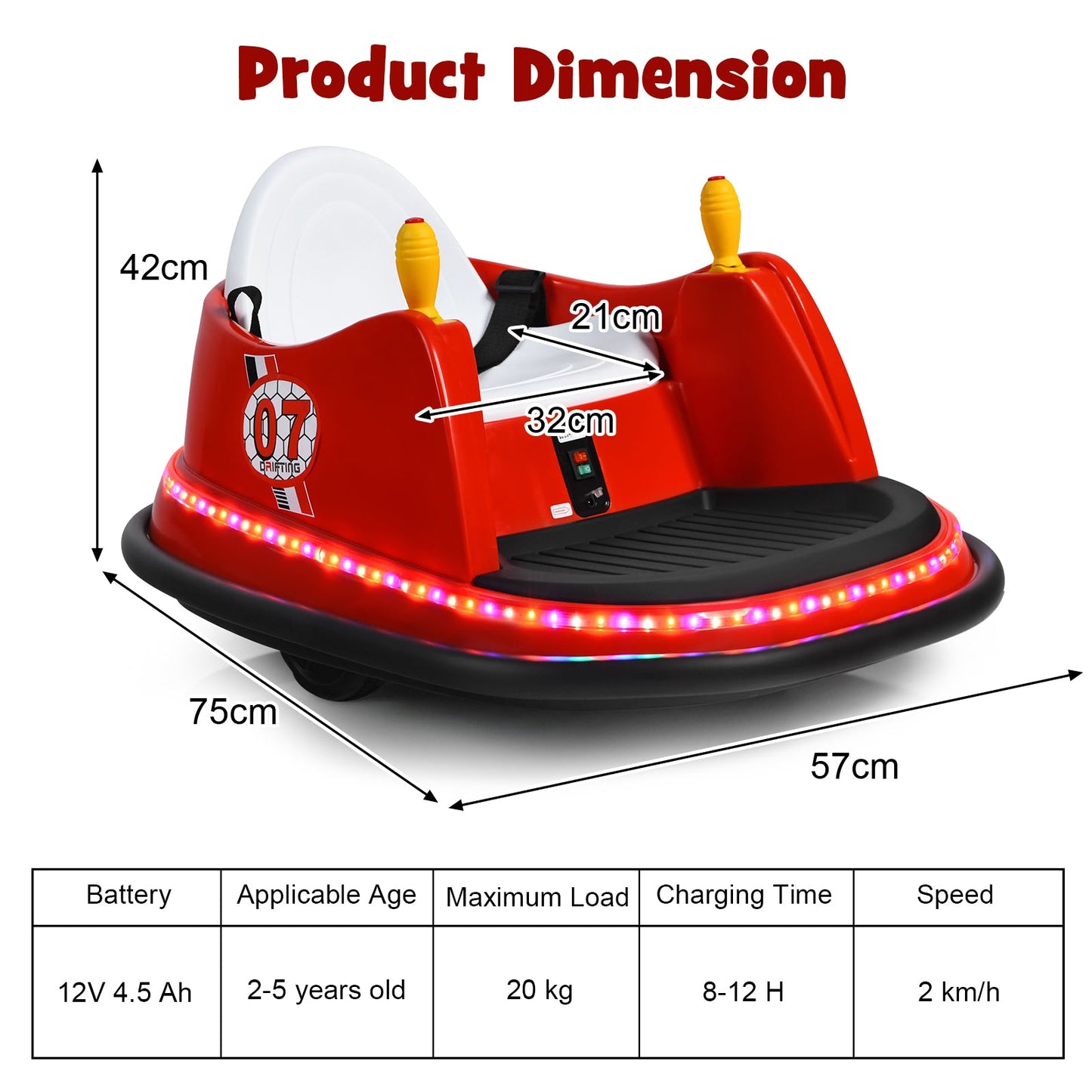 Coche de Choque Eléctrico para Niños de 12V con Luces Intermitentes - Rojo