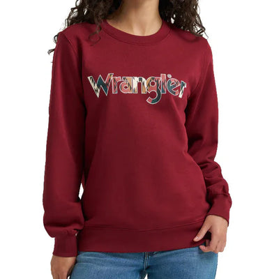 Aztec-Inspired Burgundy Crew Sweatshirt for Women | Wrangler - Korvel