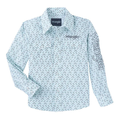 Wrangler Boys' Aqua & Grey Logo Snap Shirt - Korvel