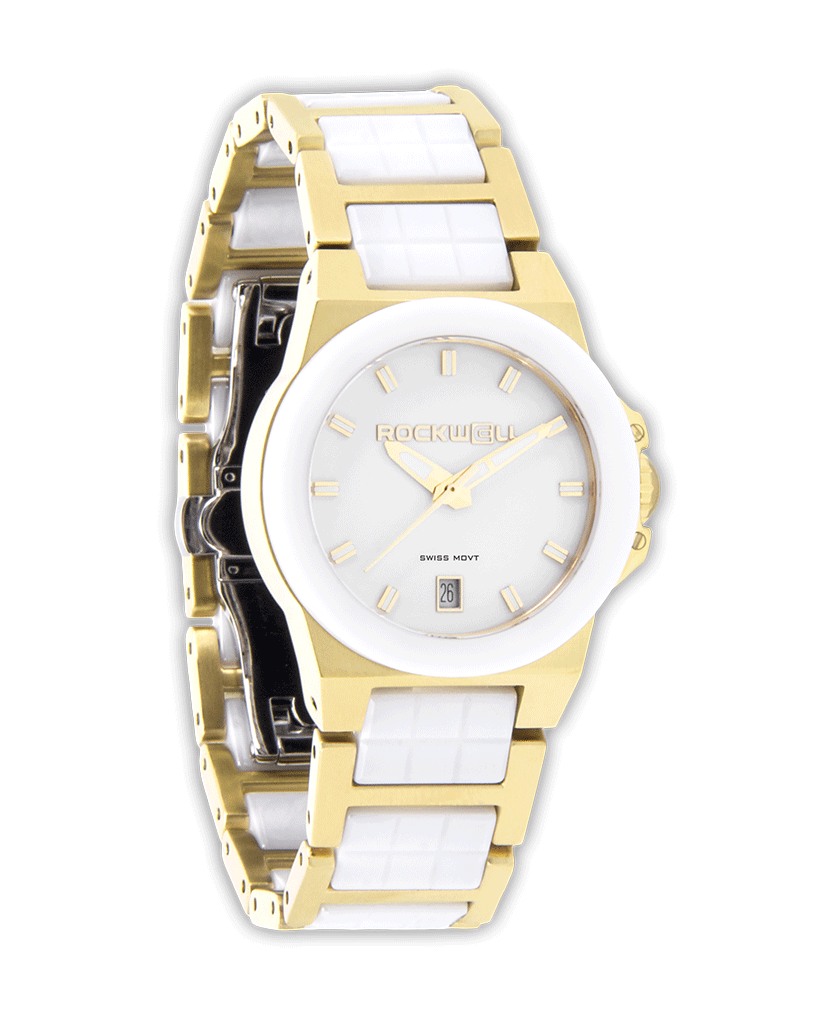 Reloj de Cerámica Blanco y Dorado Katelynn
