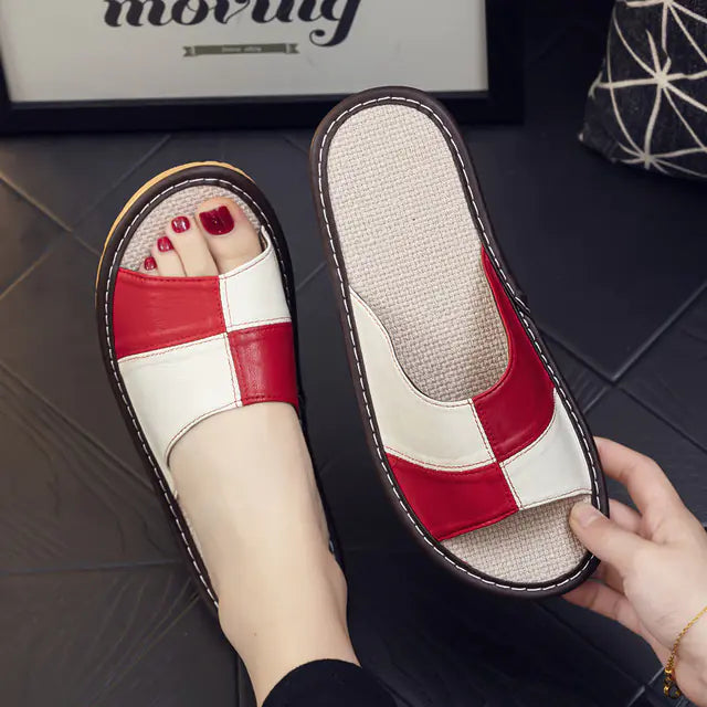 Chaussons en cuir véritable de luxe en peau de mouton pour femmes
