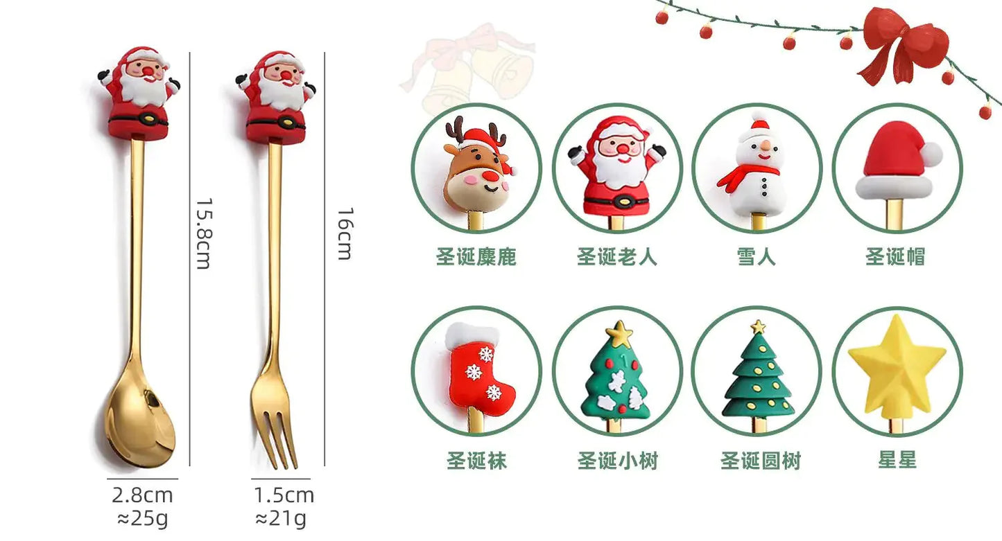Juego de Cubiertos Navideño Festivo: Cuchara y Tenedor Elegantes