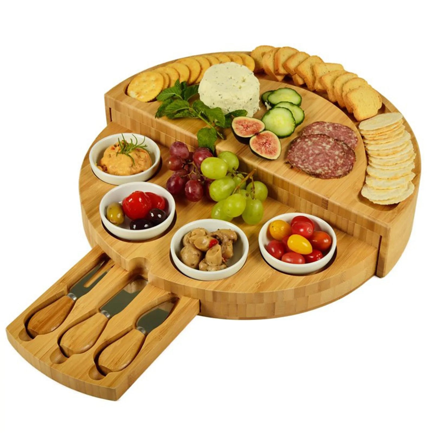 Elegant Bamboo Cheese Plate & Wooden Breadboard