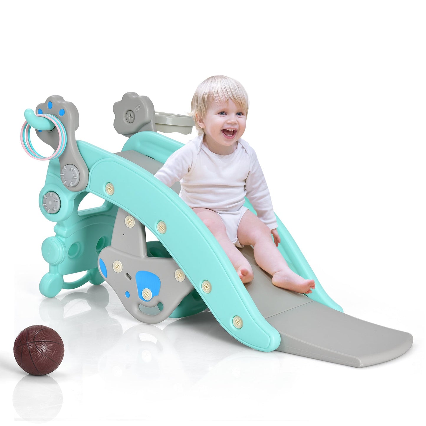 Ensemble de cheval à bascule et toboggan 4-en-1 pour enfants - Bleu