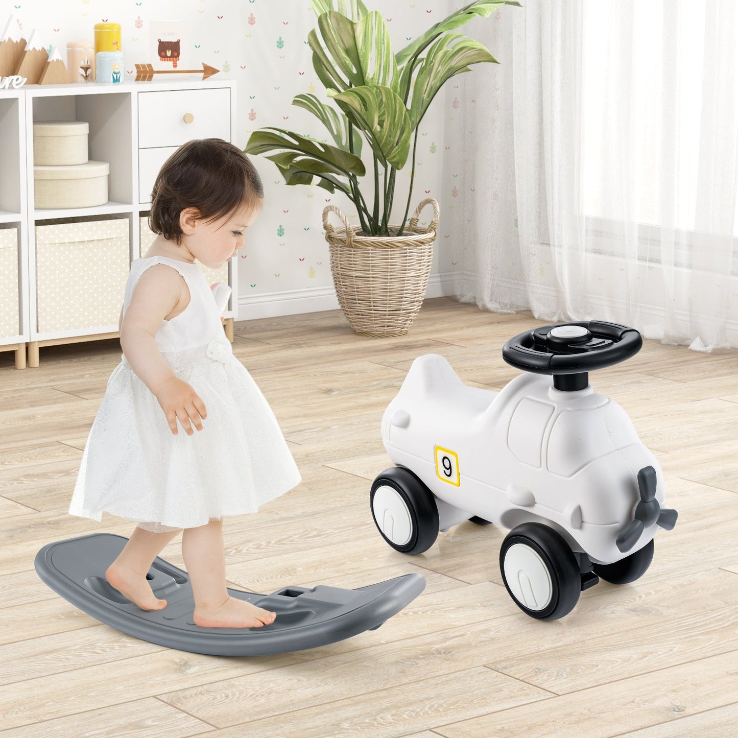 3-in-1 Rocking Horse and Sliding Car with Balance Board
