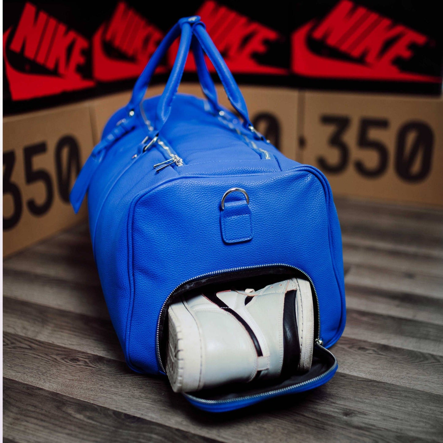 Royal Blue Leather Duffle Bag - Korvel