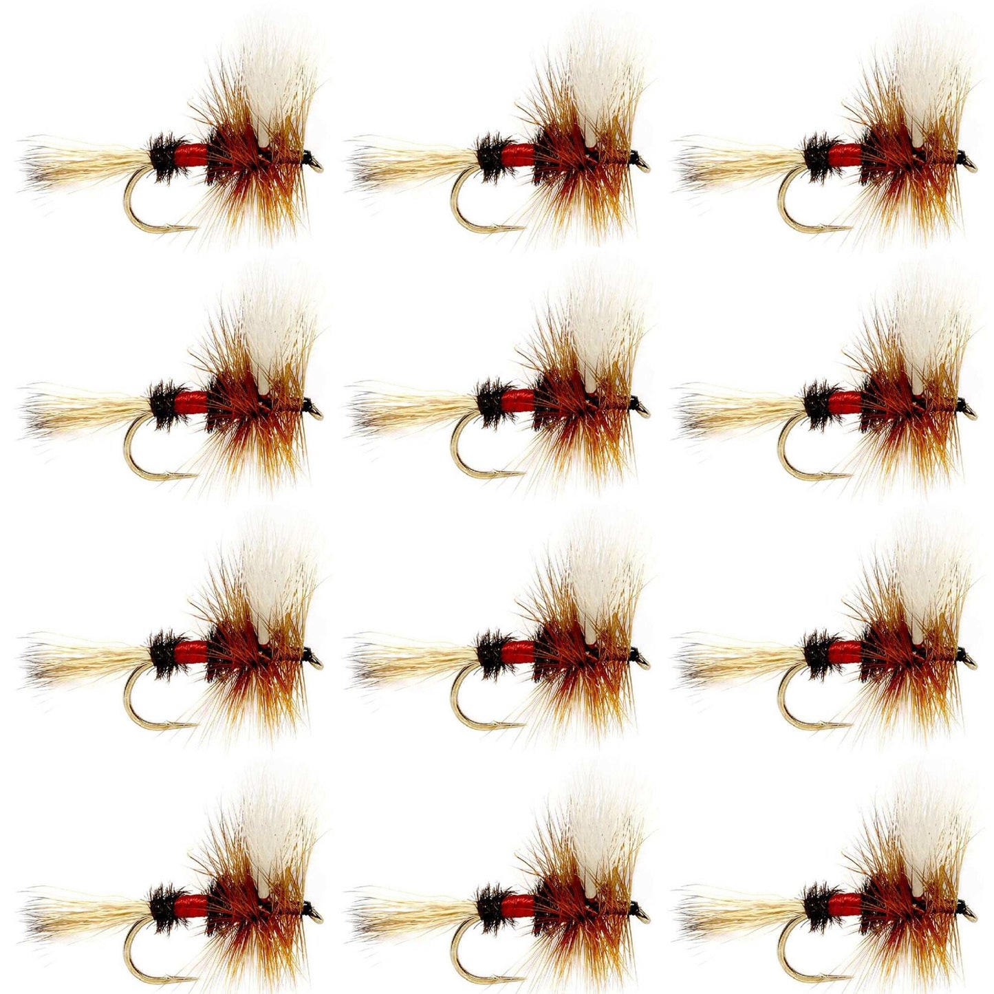 Barbless Royal Wulff Classic Hair Wing Dry Fly - 1 Dozen Flies Hook Size 16 - Korvel