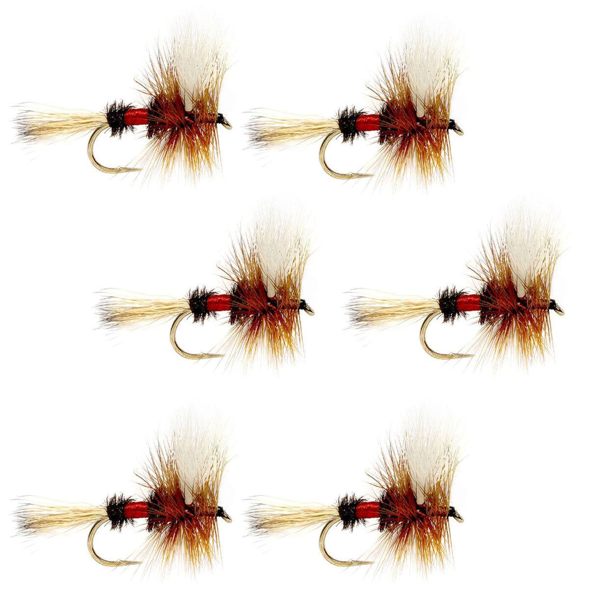 Barbless Royal Wulff Classic Hair Wing Dry Fly - 6 Flies Hook Size 12 - Korvel