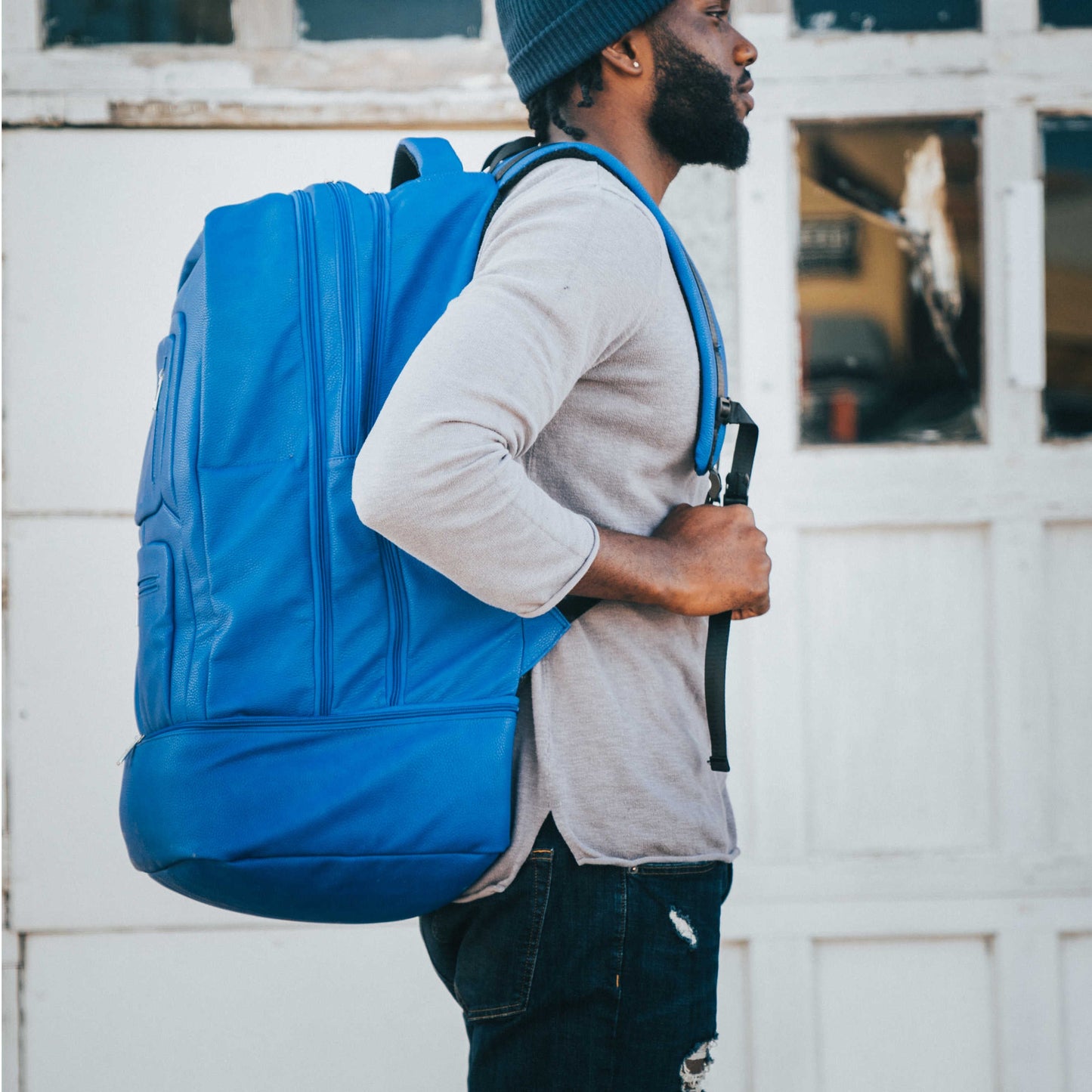 Royal Blue Leather Laptop Backpack (XL Design)
