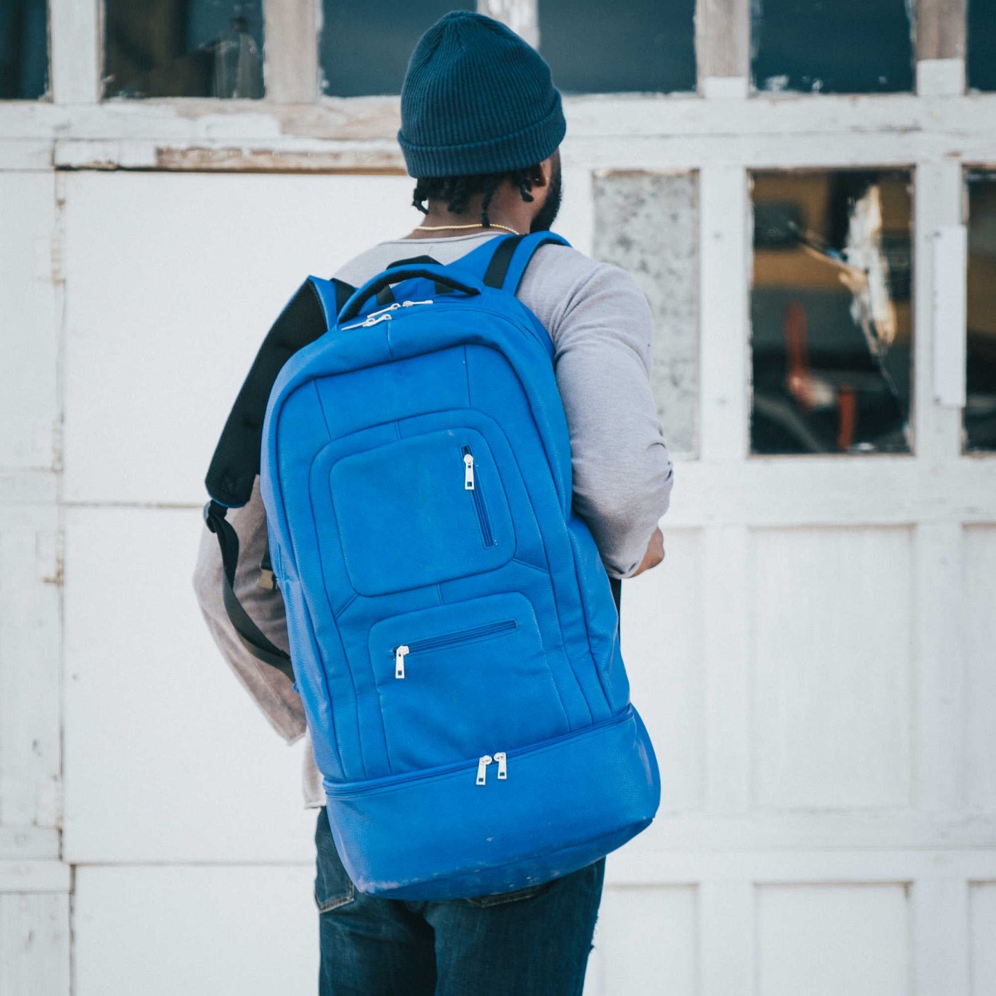 Royal Blue Leather Laptop Backpack (XL Design)
