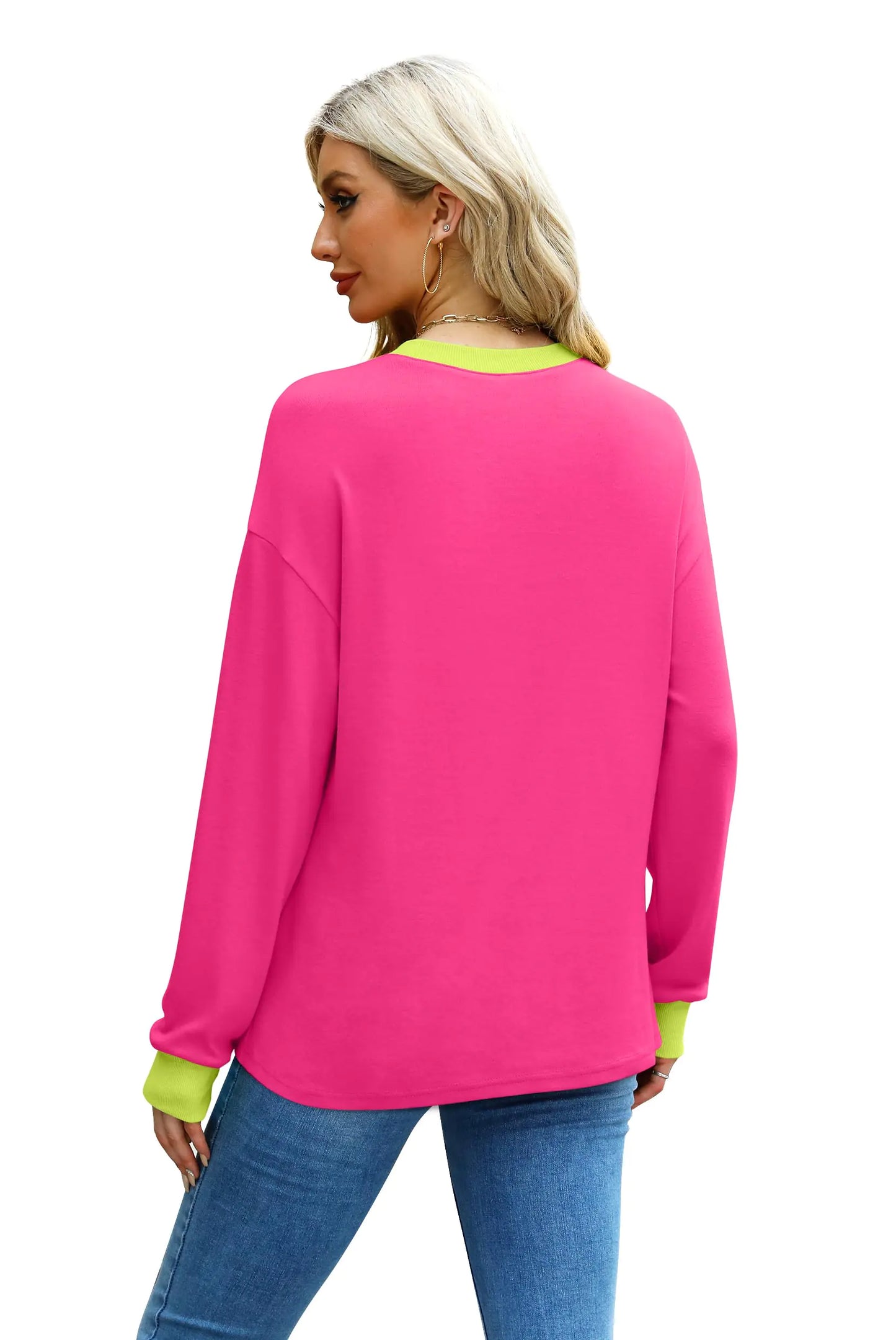 WIHOLL Haut Tunique à Manches Longues Rayé pour Femmes - Rose Fuchsia, X-Large