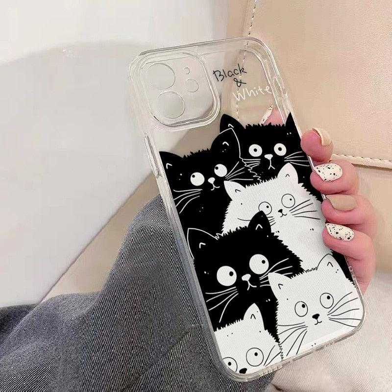 Cute Cat Transparent Phone Case for iPhone 11/12/13 Pro Max