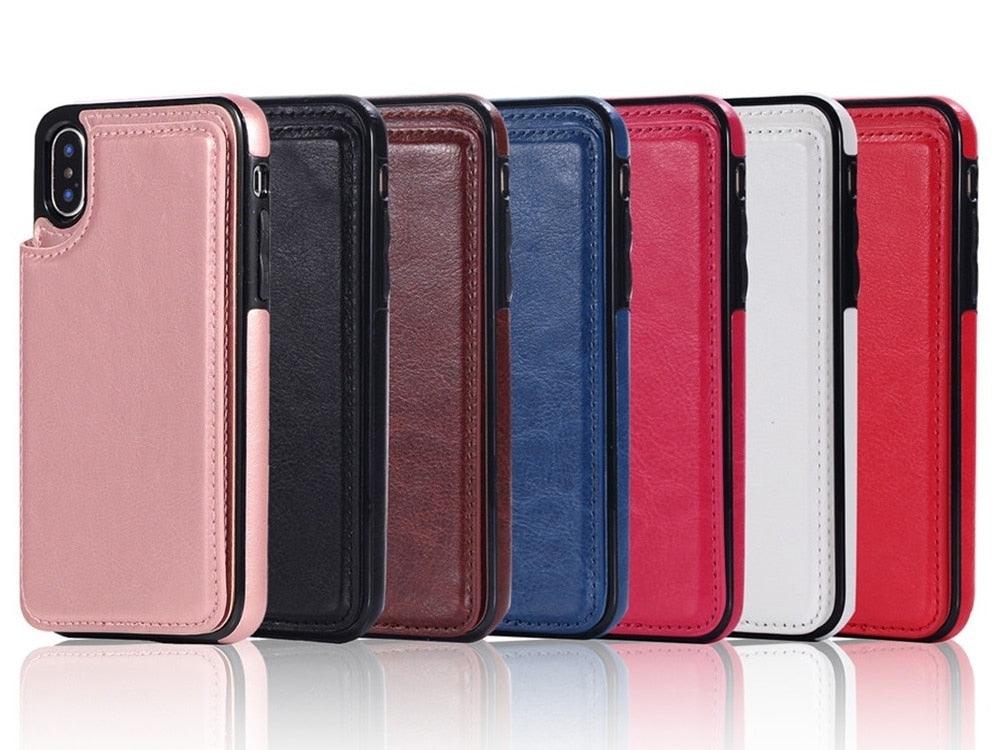 Premium Leather Retro Card Holder Flip Cover for iPhone