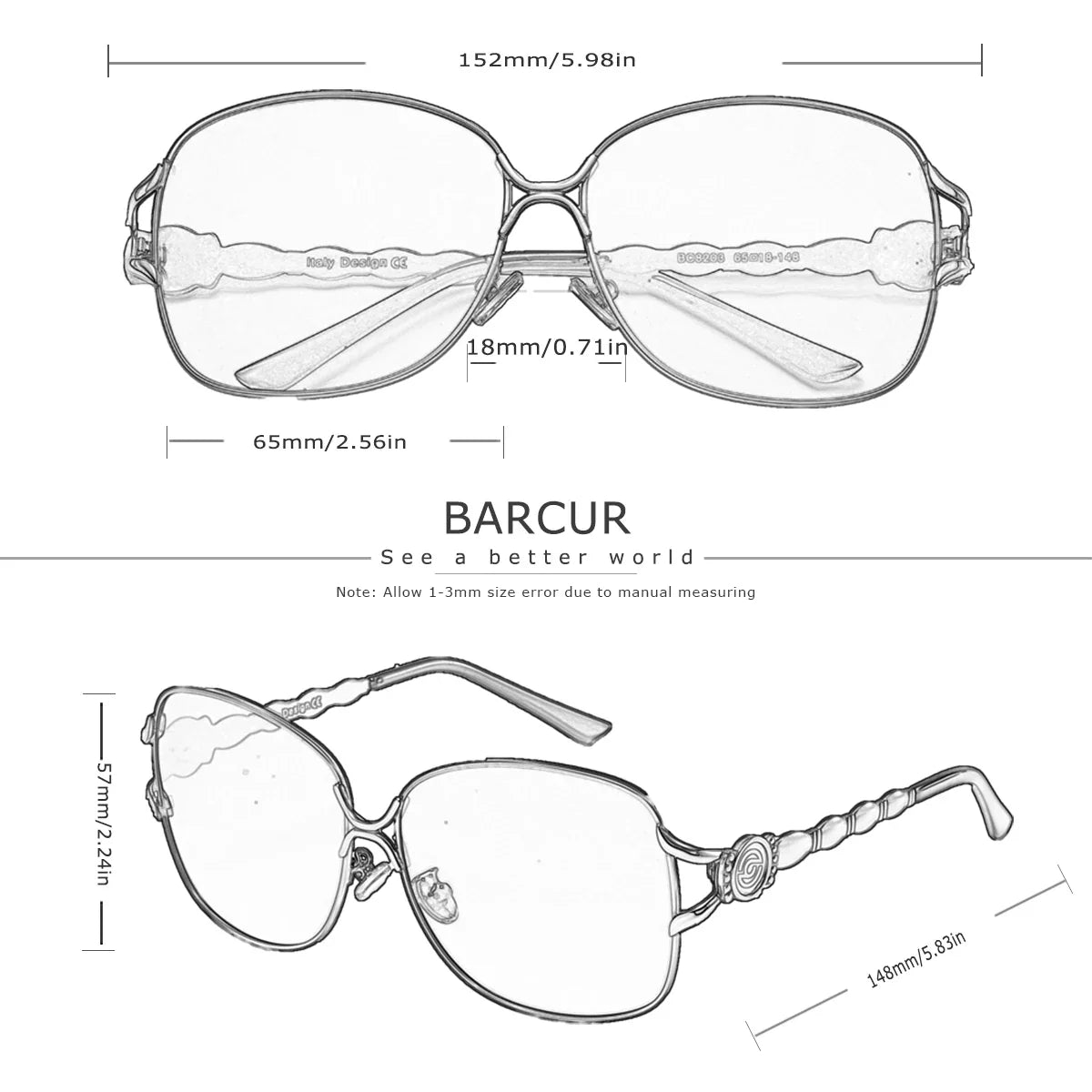Lunettes de soleil surdimensionnées polarisées pour femmes BARCUR - Monture noire chic