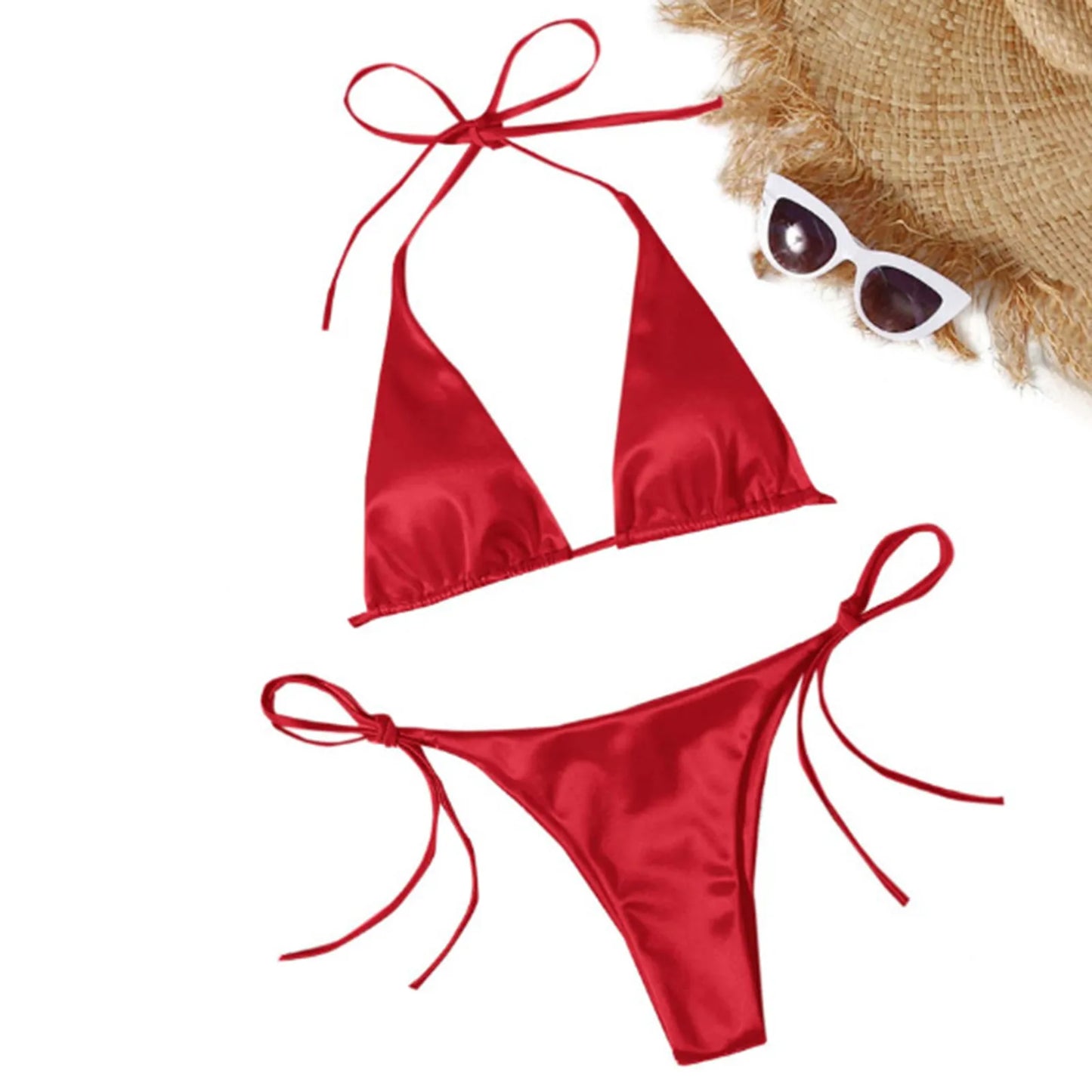 Ensemble de bikini brésilien en satin luxe ShimmerWave