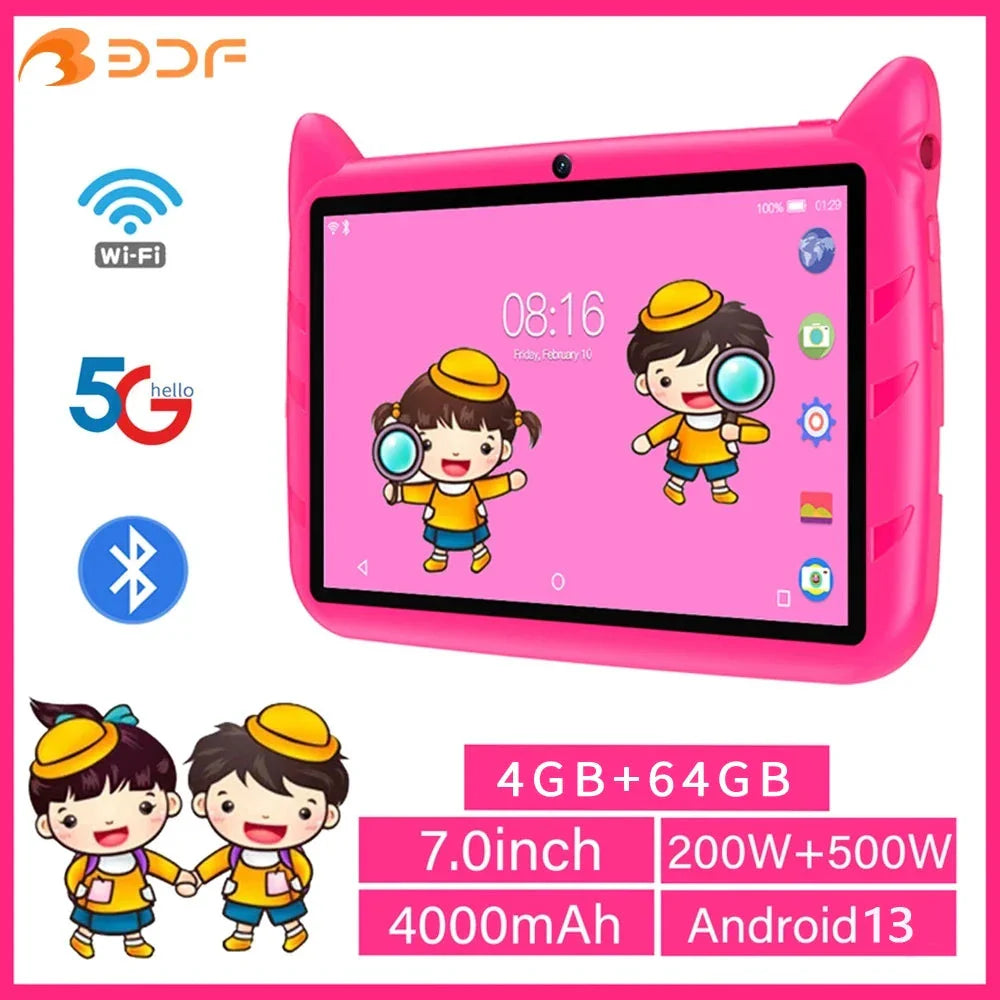 Tablette pour enfants BDF 7 pouces - Android 13, 4 Go de RAM, 64 Go de stockage