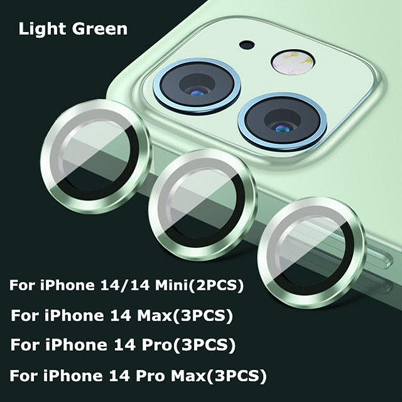 Premium 9H Tempered Glass Camera Lens Protector with Metal Ring for iPhone 14 & 13 Series - Korvel