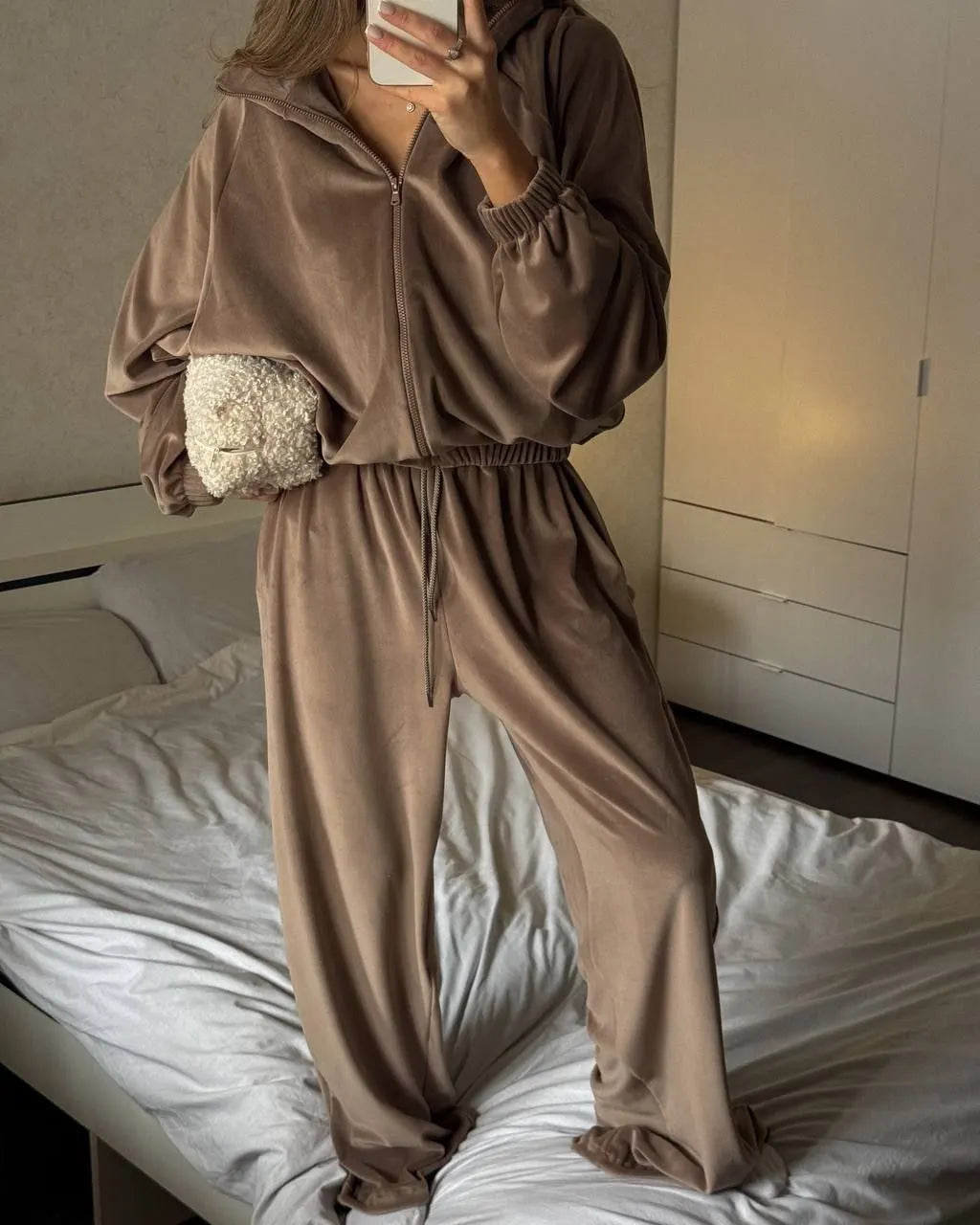 Ensemble de Sweat à Capuche et Pantalons en Velours pour Femmes