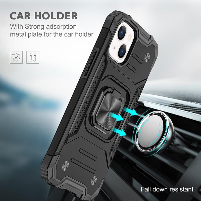 Coque de support avec anneau magnétique en métal pour iPhone 11-14 Pro Max