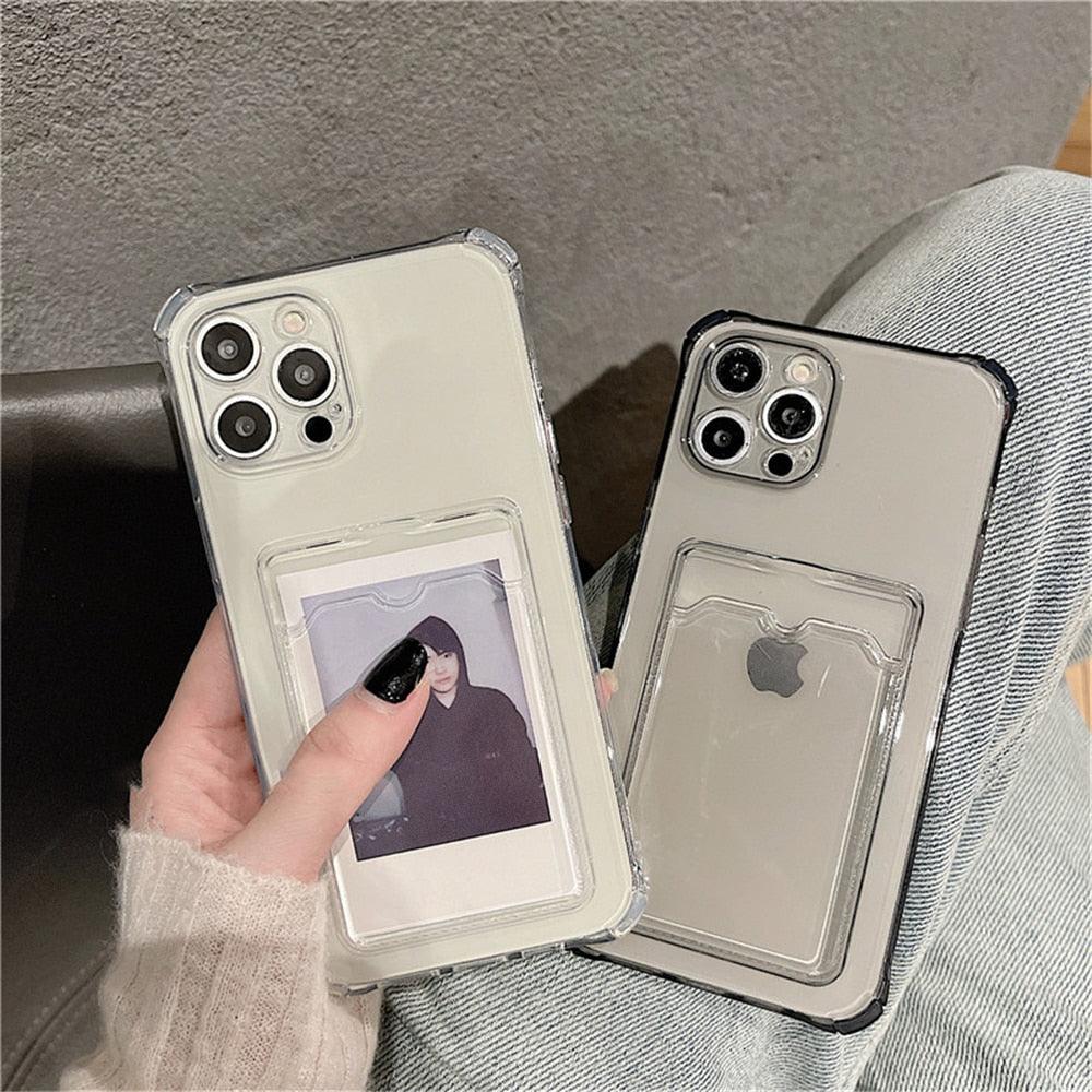 Transparent Card Slot Holder Case for iPhone Models
