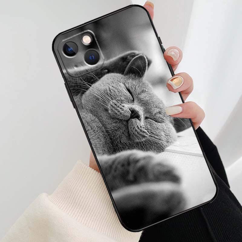 Funda Elegante de Gato British Shorthair Gris para Modelos de iPhone