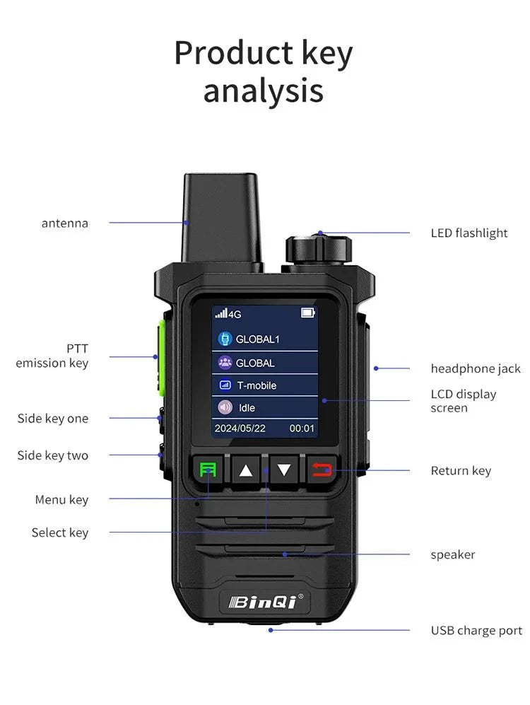 BINQI-K6 4G POC Walkie Talkie - Global Communication Device
