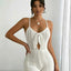 Boho Crochet Romper - White Front Tie Backless