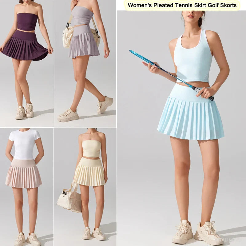 VITALINOVO Flowy Pleat Skort: High-Waist, Pocketed, Comfy